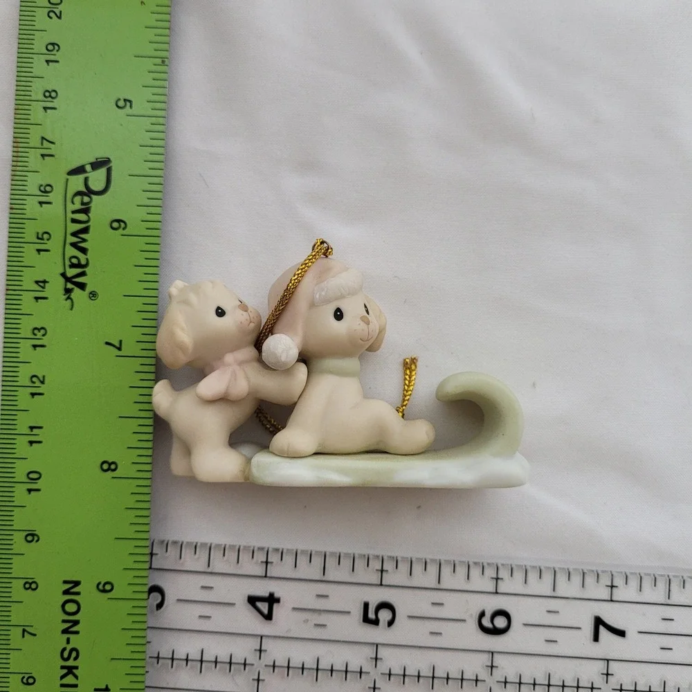 Precious Moments Puppies On Sled Porcelain Ornament 272892 Enesco 1997 Boxed